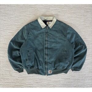 Vintage Carhartt Santa Fe Hunter Green Jacket Men's 2XL HTG JQ2243 Suede Collar